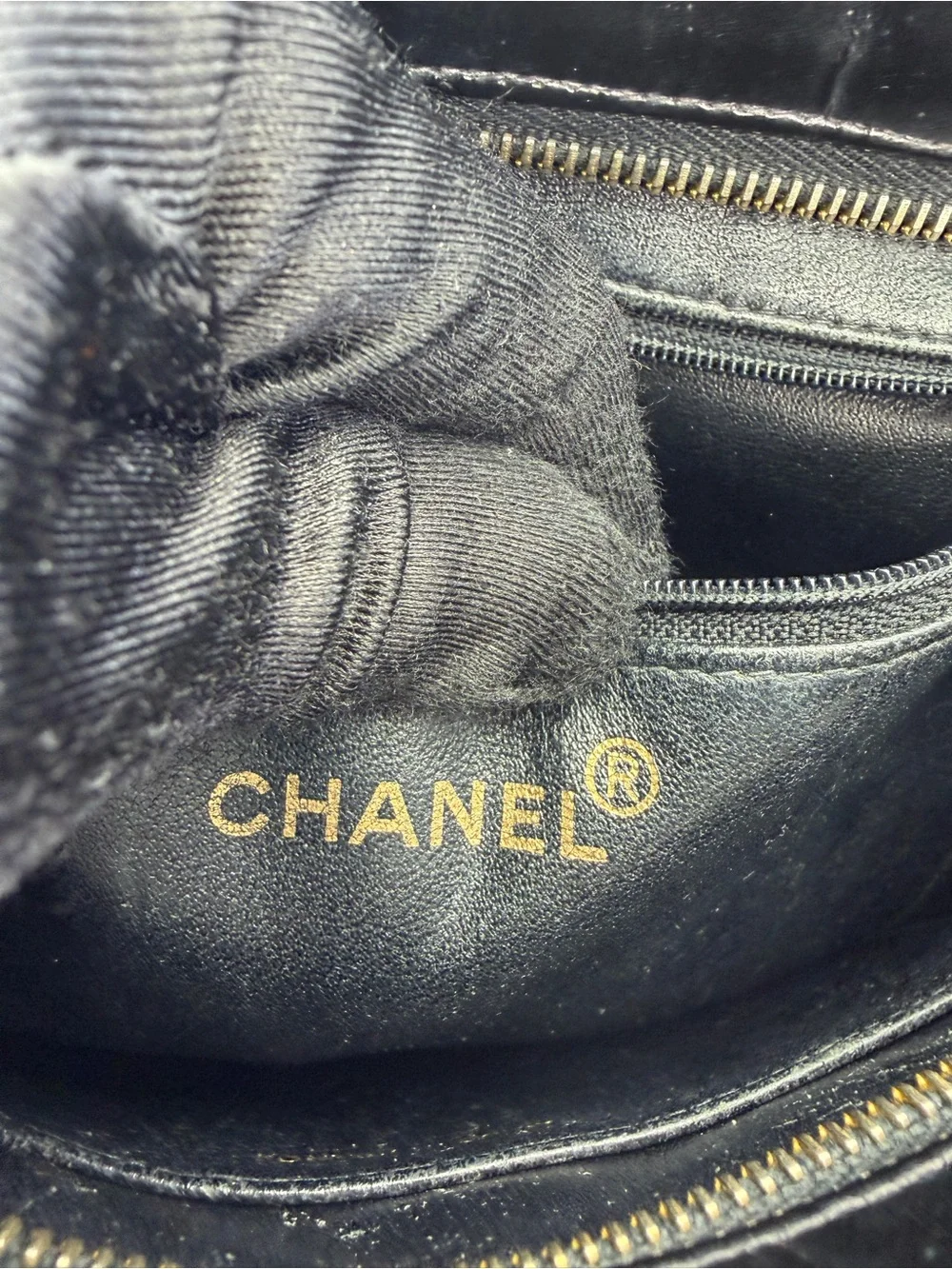 CHANEL Black Quilted Patent Leather Tote with Gold Medallion Charm